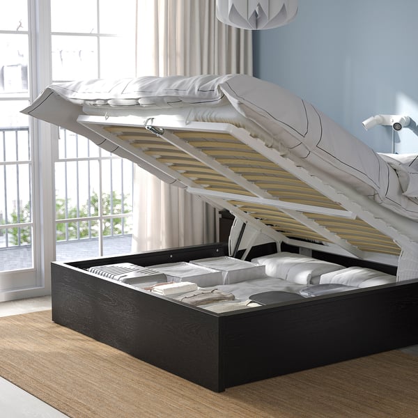 MALM Bed structure with container - brown-black 180x200 cm , 180x200 cm