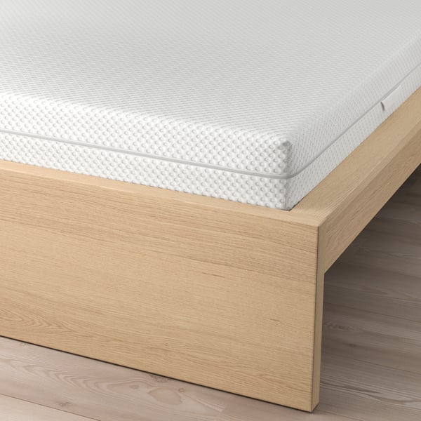 MALM bed frame with mattress, white stained oak veneer/Åbygda firm, 140x200 cm