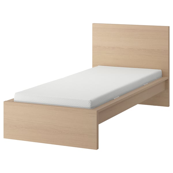 MALM bed frame with mattress, white stained oak veneer/Åbygda medium firm, 90x200 cm