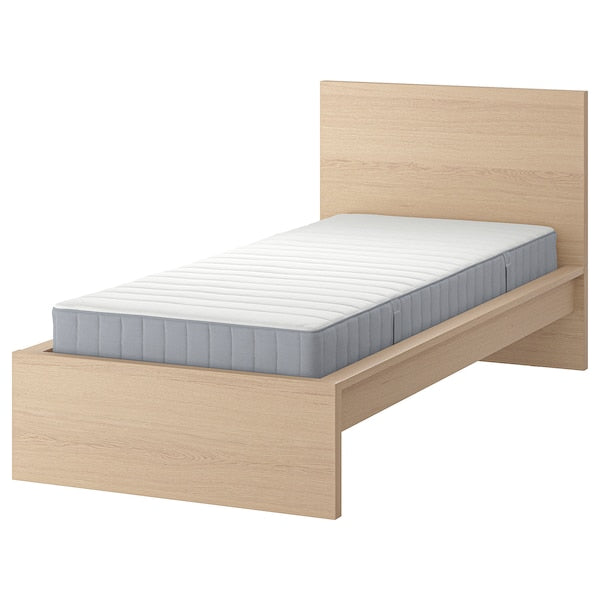 MALM - bed frame with mattress, veneered with white mord oak/Valevåg extra hard,120x200 cm