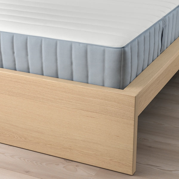 MALM - bed frame with mattress, veneered with white mord oak/Valevåg extra hard,120x200 cm