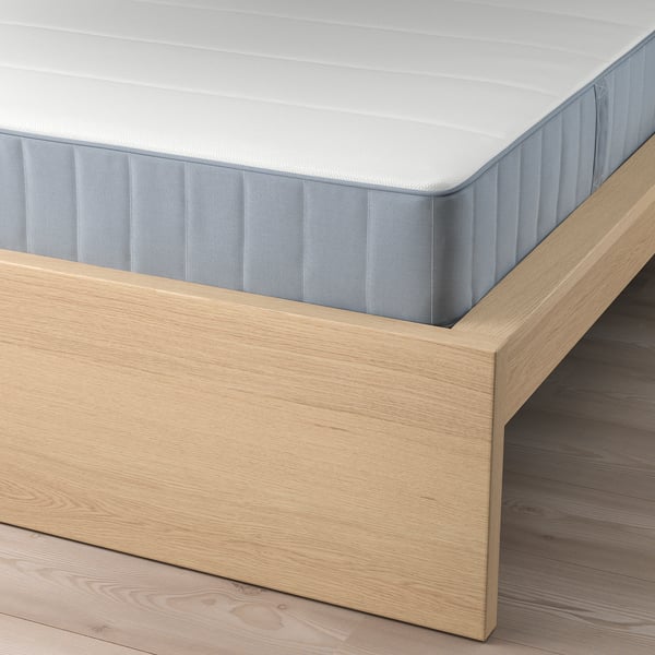 MALM - Bed frame with mattress, veneered with white mord oak/Vesteröy hardwood, ,