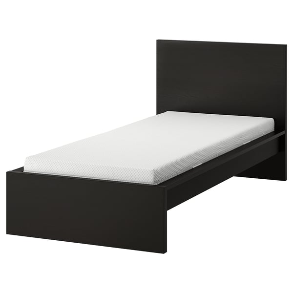 MALM bed frame with mattress, black-brown/Åbygda firm, 90x200 cm