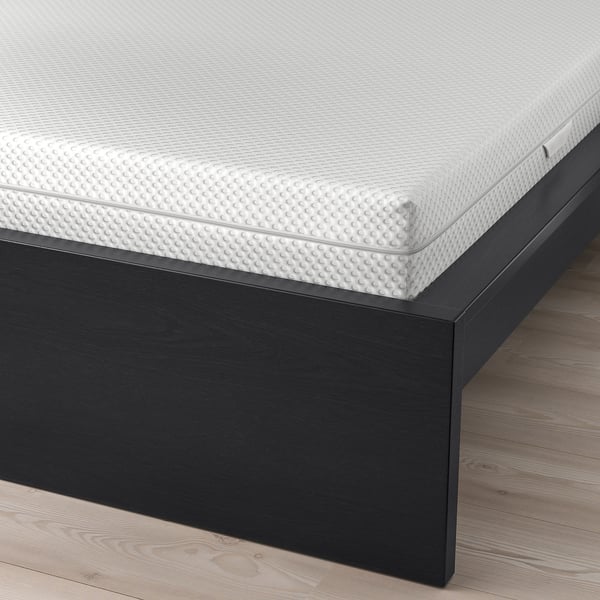 MALM - Bed frame with mattress, black-brown/Åbygda rigid, ,