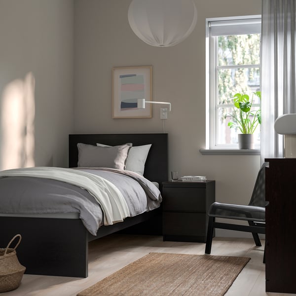 MALM bed frame with mattress, black-brown/Valevåg extra firm, 90x200 cm