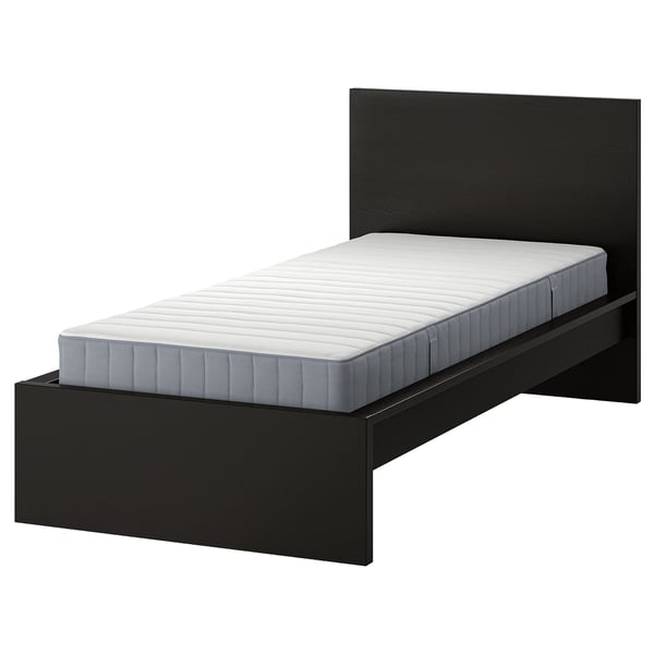 MALM bed frame with mattress, black-brown/Valevåg extra firm, 90x200 cm