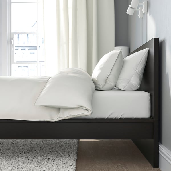 MALM bed frame with mattress, black-brown/Valevåg firm, 140x200 cm