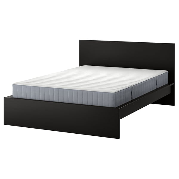 MALM bed frame with mattress, black-brown/Valevåg firm, 140x200 cm