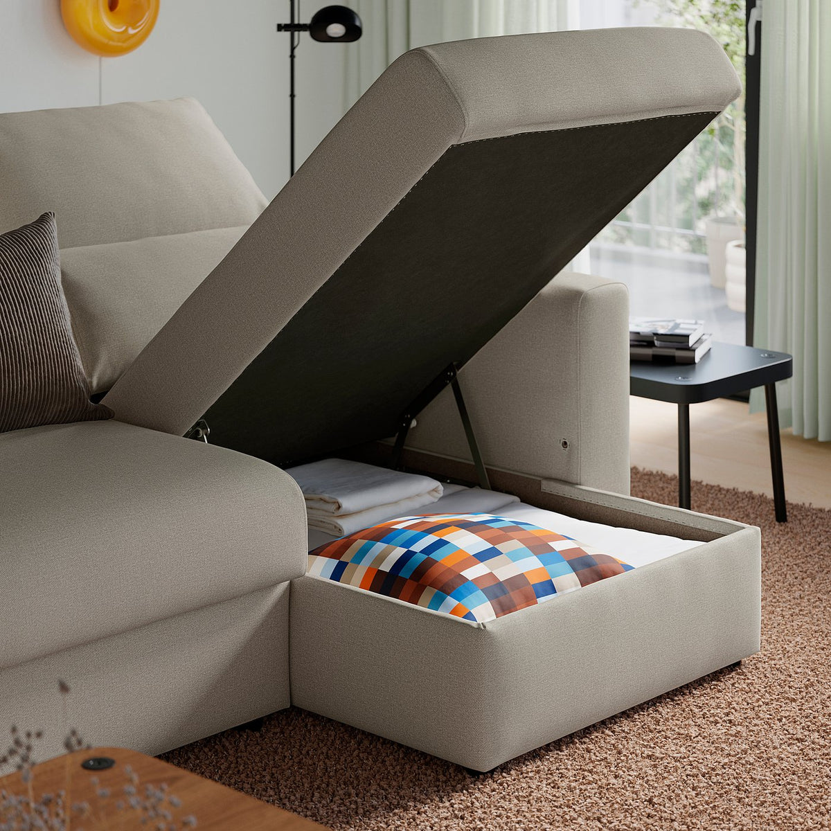 MALMKÖPING 3-seat sofa, with chaise longue/Tibbleby light beige, 253 cm