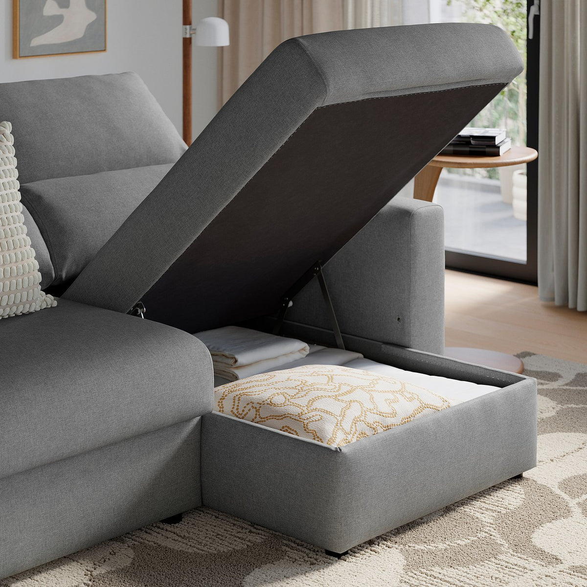 MALMKÖPING 3-seat sofa, with chaise longue/Tibbleby beige/grey, 253 cm