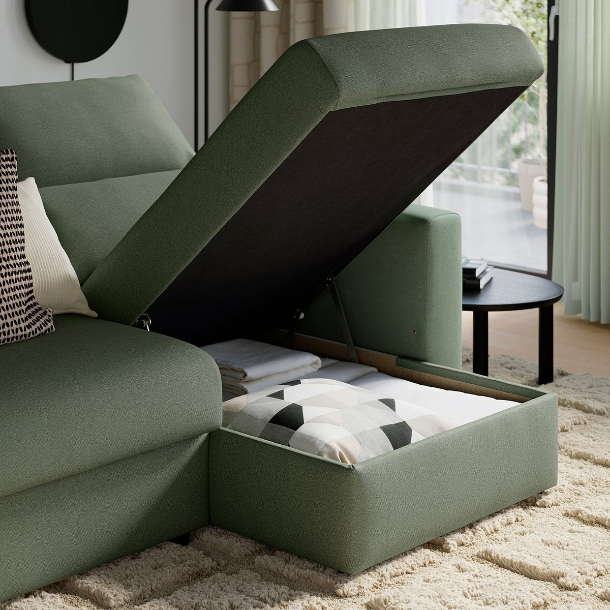 MALMKÖPING 3-seat sofa, with chaise longue/Tibbleby grey-green, 253 cm