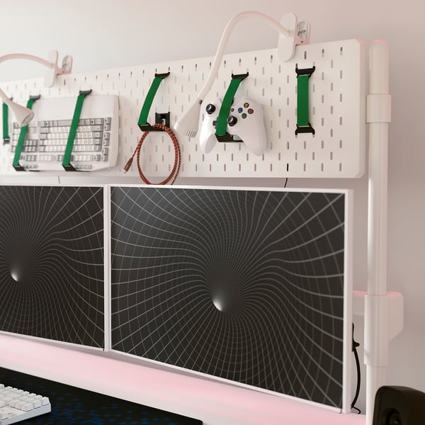 MÅLOMRÅDE gaming desk sit/stand, with monitor arms/electric white, 180x80 cm