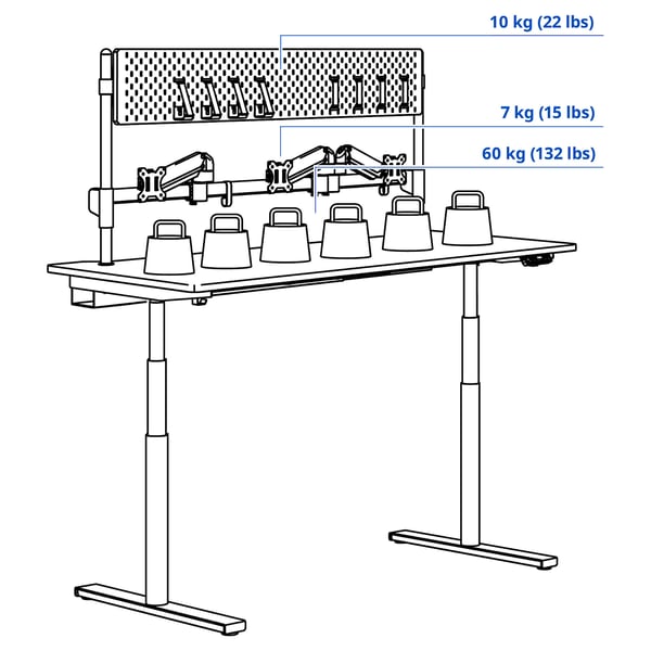 MÅLOMRÅDE gaming desk sit/stand, with monitor arms/electric white, 180x80 cm