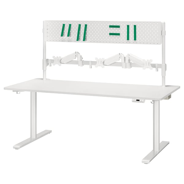 MÅLOMRÅDE gaming desk sit/stand, with monitor arms/electric white, 180x80 cm
