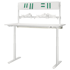 MÅLOMRÅDE gaming desk sit/stand, with monitor arms/electric white, 180x80 cm