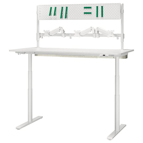 MÅLOMRÅDE gaming desk sit/stand, with monitor arms/electric white, 180x80 cm