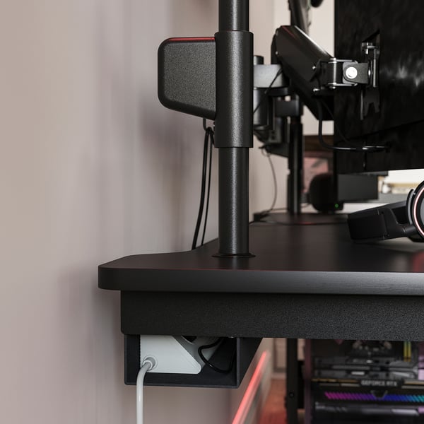 MÅLOMRÅDE gaming desk sit/stand, with monitor arms/electric black, 180x80 cm