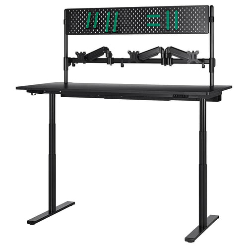 MÅLOMRÅDE gaming desk sit/stand, with monitor arms/electric black, 180x80 cm