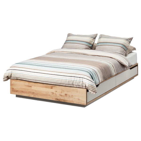 MANDAL bed frame with storage, birch/white, 120x200 cm