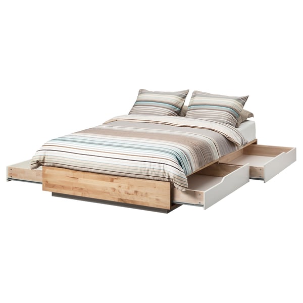 MANDAL bed frame with storage, birch/white, 120x200 cm