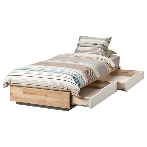 MANDAL bed frame with storage, birch/white, 90x200 cm