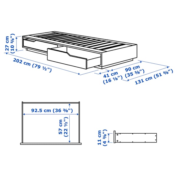 MANDAL bed frame with storage, birch/white, 90x200 cm