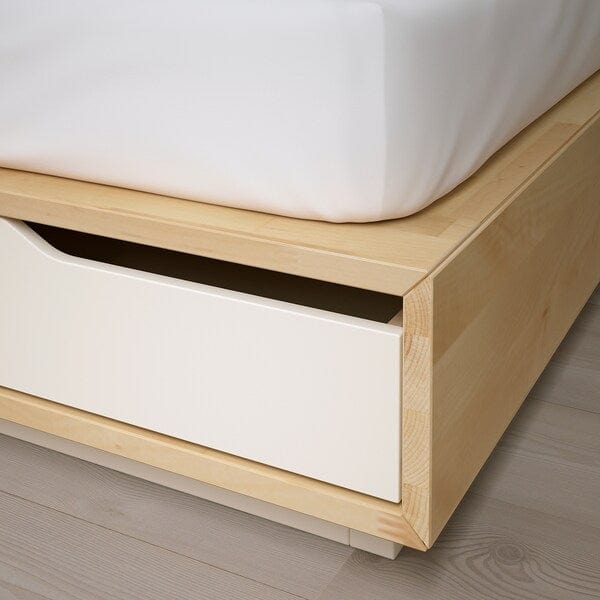 Ikea MANDAL - Bed frame with storage, birch/white, 120x200 cm