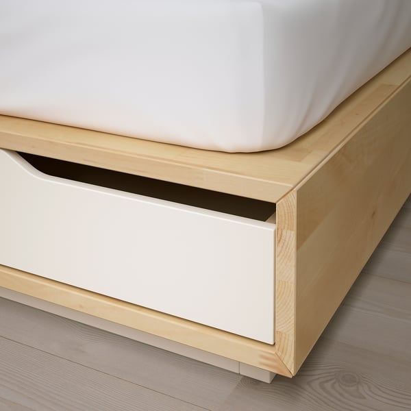 MANDAL bed frame with storage, birch/white, 120x200 cm