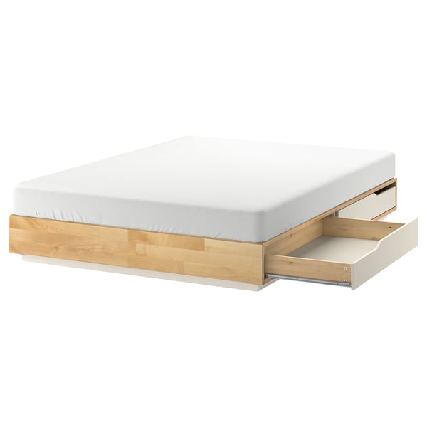 MANDAL bed frame with storage, birch/white, 140x200 cm