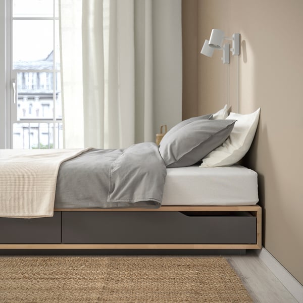 MANDAL bed frame with storage, birch/grey, 120x200 cm