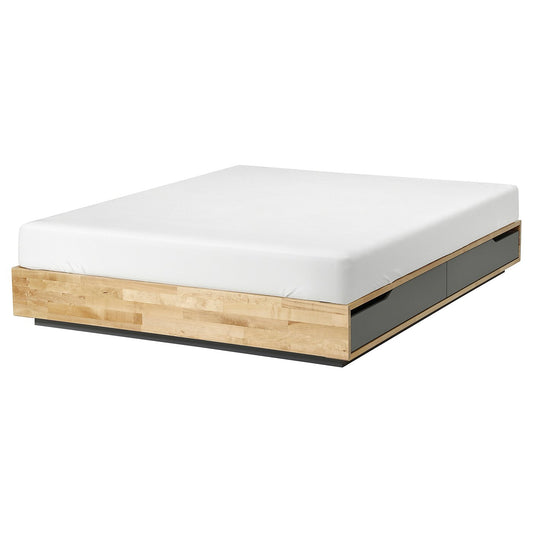 MANDAL bed frame with storage, birch/grey, 160x200 cm