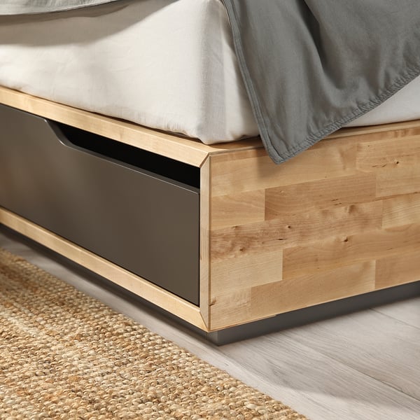 MANDAL bed frame with storage, birch/grey, 120x200 cm Bed frame with storage, birch/grey,120x200 cm