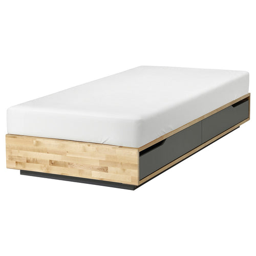 MANDAL bed frame with storage, birch/grey, 90x200 cm