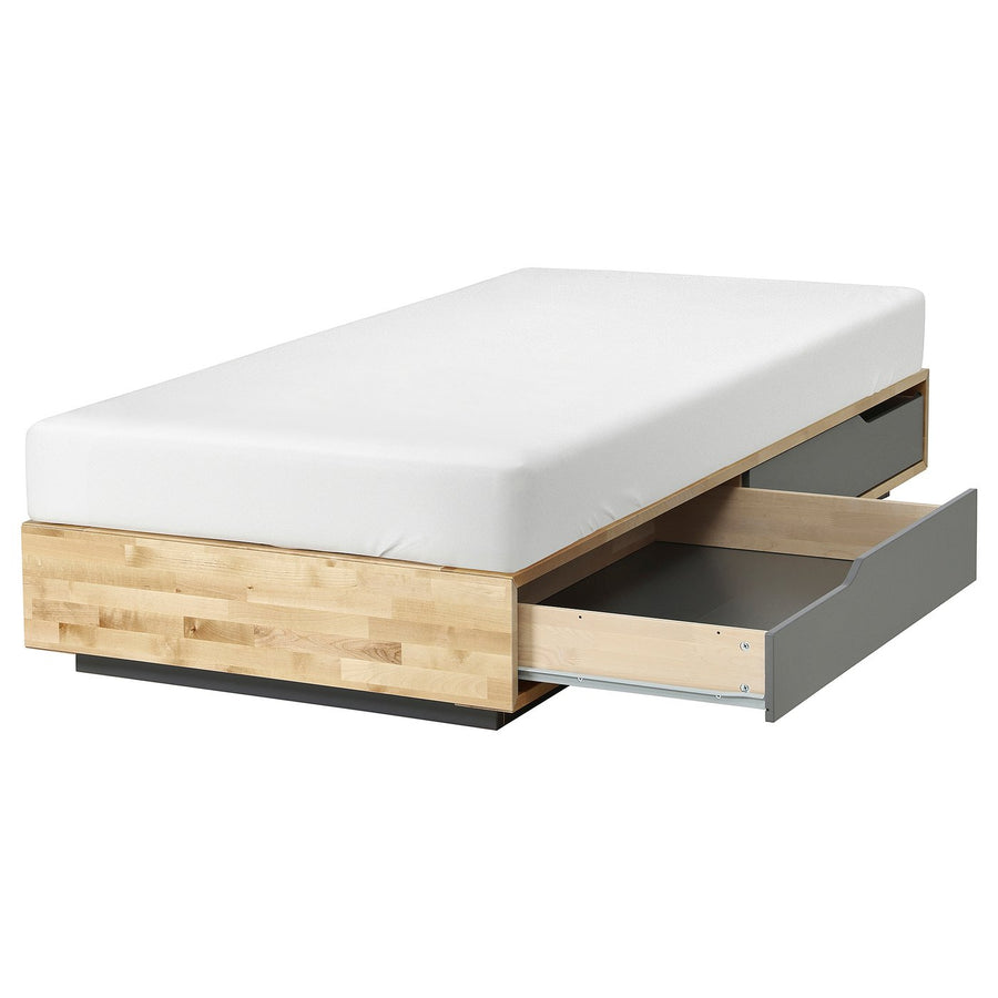 MANDAL bed frame with storage, birch/grey, 90x200 cm