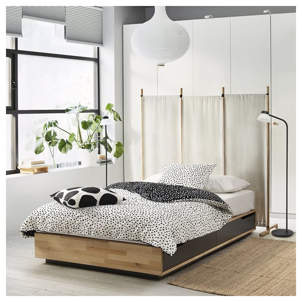 MANDAL bed frame with storage, birch/grey, 120x200 cm