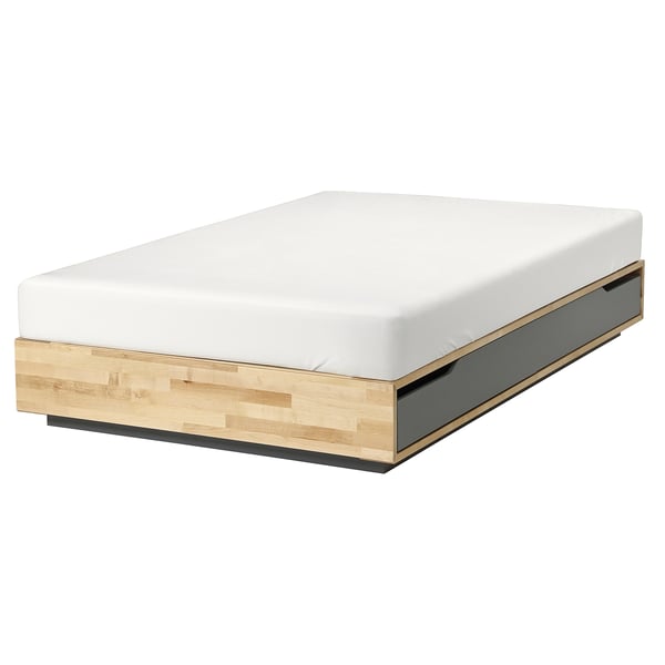 MANDAL bed frame with storage, birch/grey, 120x200 cm