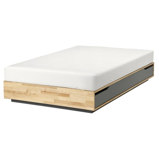 MANDAL bed frame with storage, birch/grey, 120x200 cm Bed frame with storage, birch/grey,120x200 cm