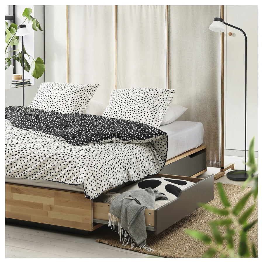 MANDAL bed frame with storage, birch/grey, 140x200 cm