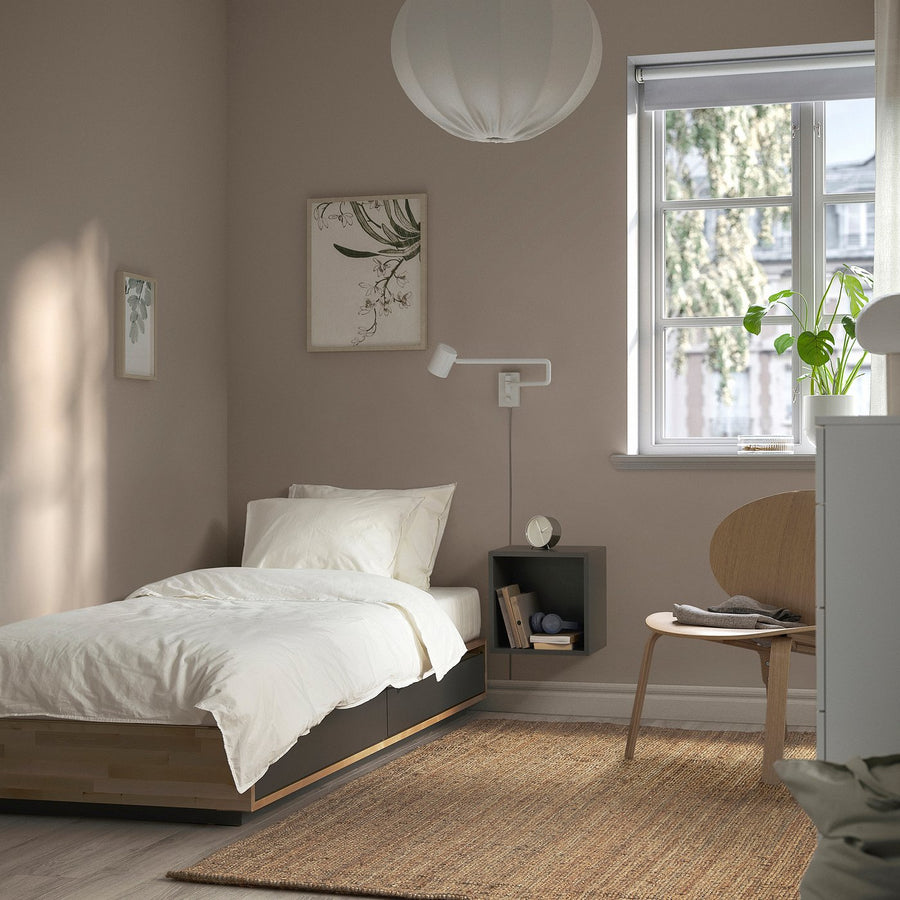 MANDAL bed frame with storage, birch/grey, 90x200 cm