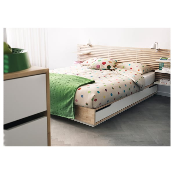MANDAL bed frame with headboard, birch/white, 160x200 cm