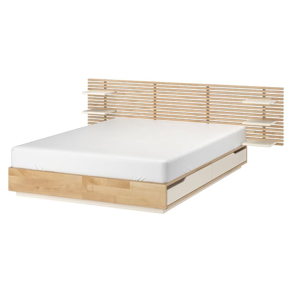 MANDAL bed frame with headboard, birch/white, 160x200 cm