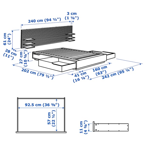 MANDAL bed frame with headboard, birch/white, 160x200 cm
