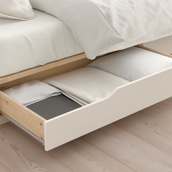 MANDAL bed frame with headboard, birch/white, 160x200 cm