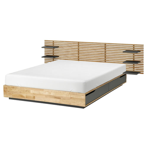 MANDAL bed frame with headboard, birch/grey, 140x200 cm