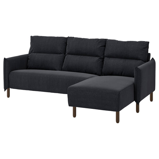 MANNARP 3-seat sofa with chaise longue, Saxemara black-blue, 229x97x160 cm