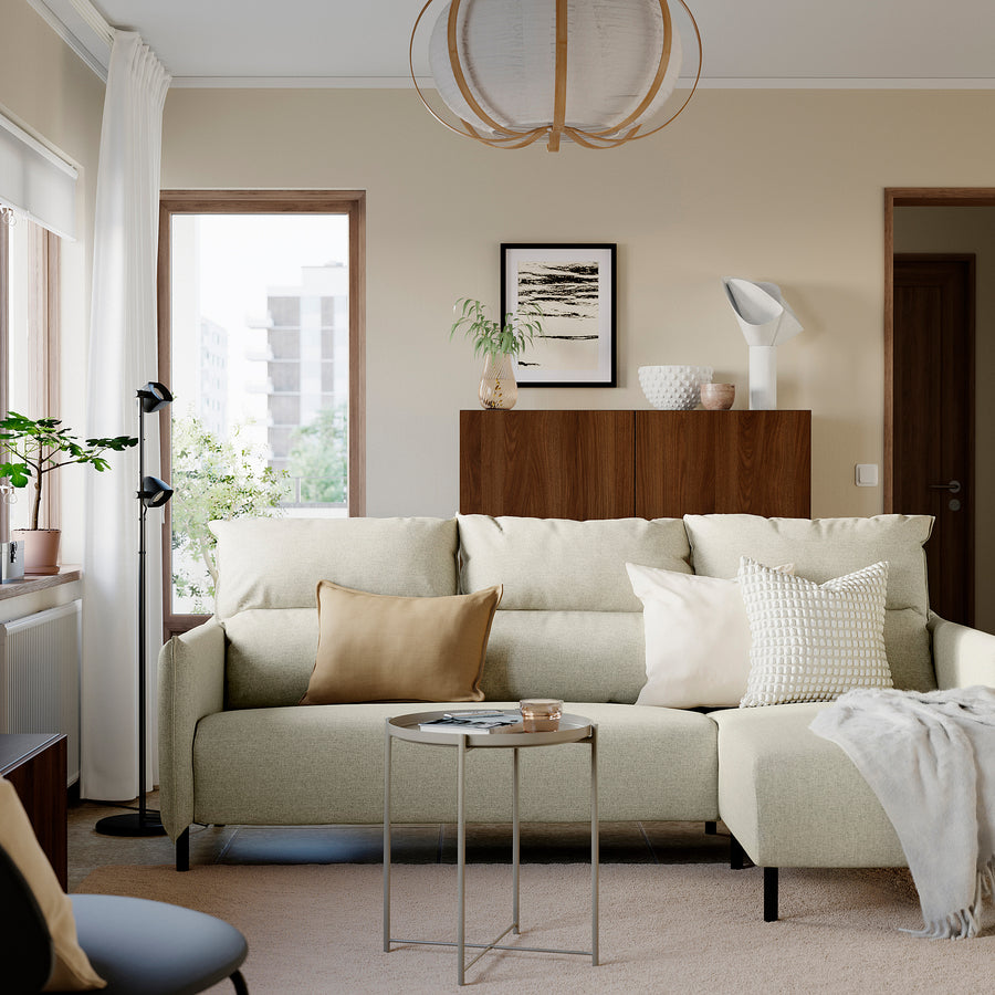 MANNARP 3-seat sofa with chaise longue, Saxemara grey-beige, 229x96x95 cm