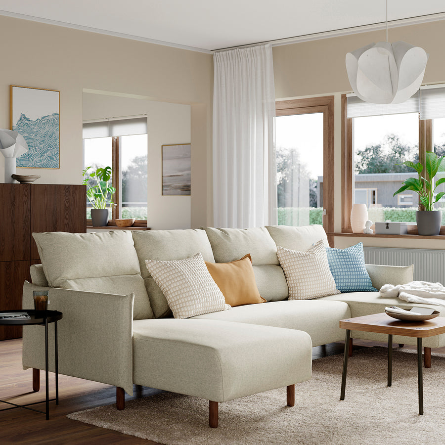 MANNARP 4-seat sofa with chaise longues, Gunnared beige, 300 cm