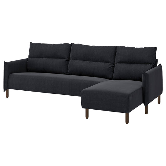 MANNARP 4-seat sofa with chaise longue, Saxemara black-blue, 71x97x160 cm