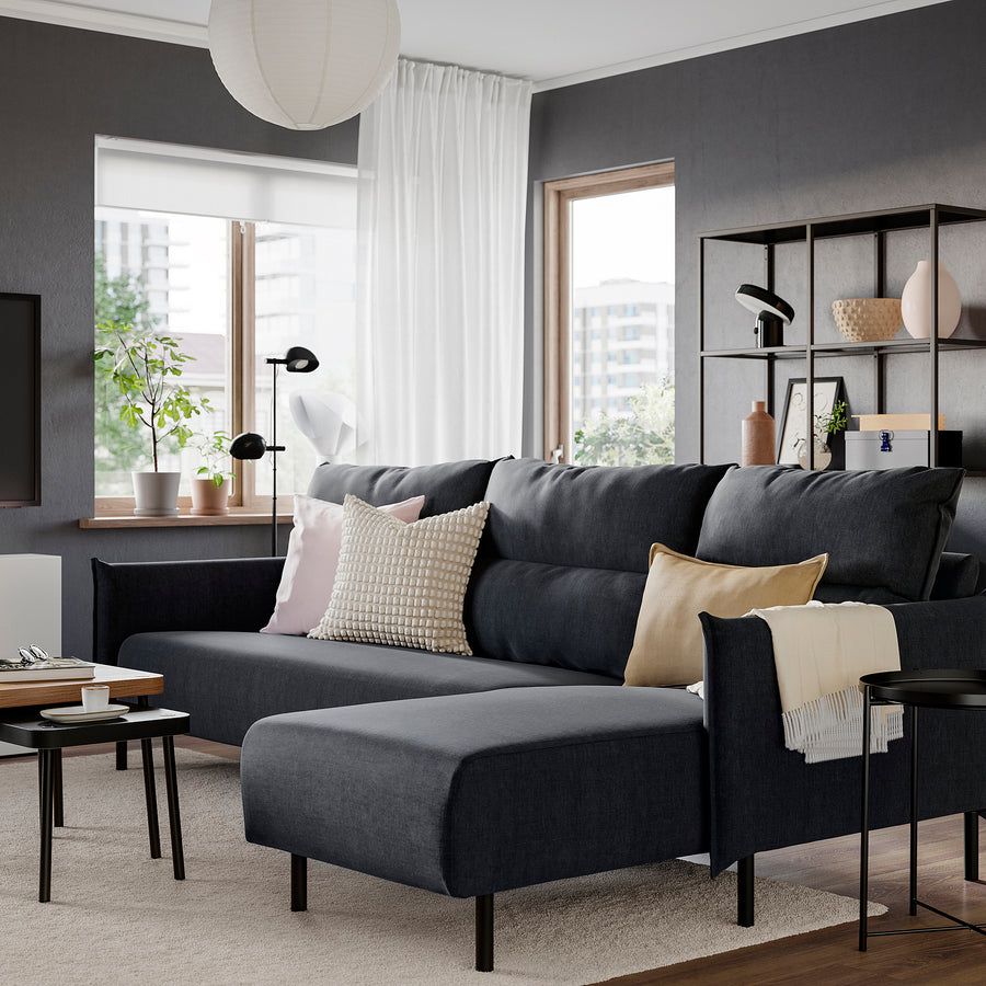 MANNARP 4-seat sofa with chaise longue, Saxemara grey-beige, 269 cm