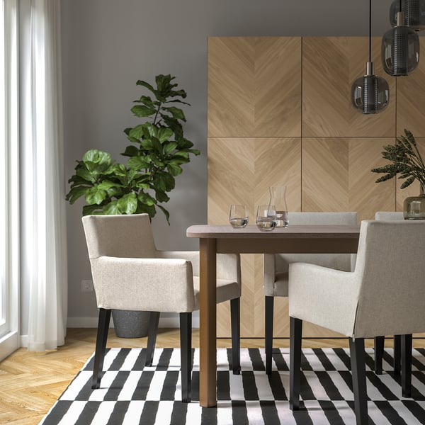 MÅRENÄS - Chair with armrests, black/Gunnared beige ,